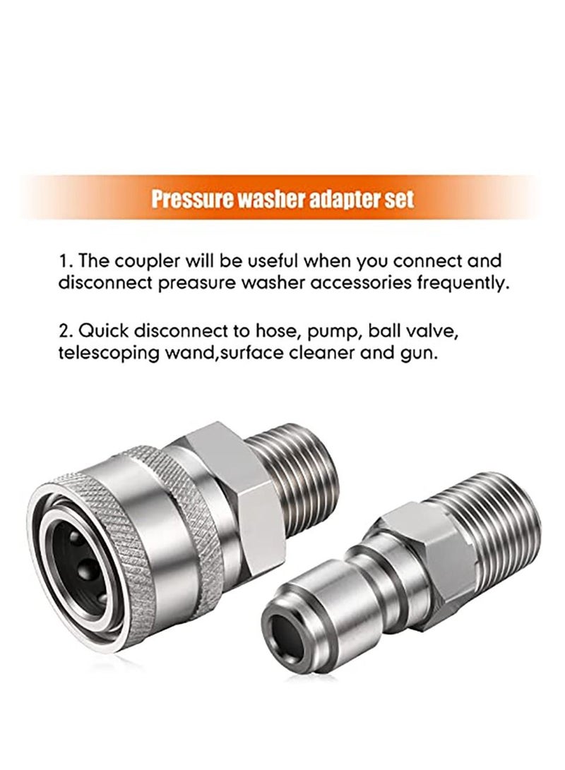 2 Sets NPT 3/8 Inch Pressure Washer Coupler Stainless Steel Male and Female Quick Connector Kit Pressure Washer Adapter(Internal Thread, External Thread)