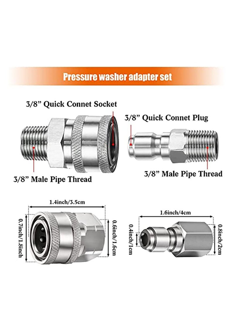 2 Sets NPT 3/8 Inch Pressure Washer Coupler Stainless Steel Male and Female Quick Connector Kit Pressure Washer Adapter(Internal Thread, External Thread)