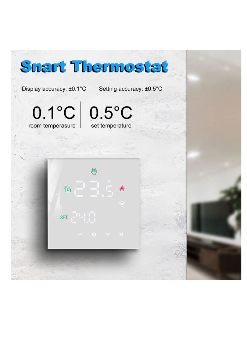 Smart Thermostat, Programmable Temperature Controller, Support WiFi connection and touch screen, for Electric Heating/Gas Boiler, Save Energy and Costs (White)