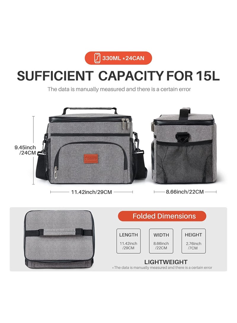 Insulated Lunch Bag, Thermal Bag with Adjustable Shoulder Strap, Cooler for Office, School, Picnic, and Beach(Grey)