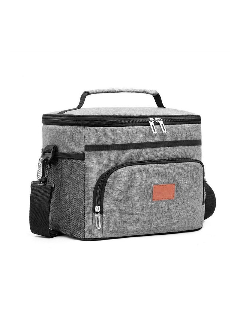 Insulated Lunch Bag, Thermal Bag with Adjustable Shoulder Strap, Cooler for Office, School, Picnic, and Beach(Grey)