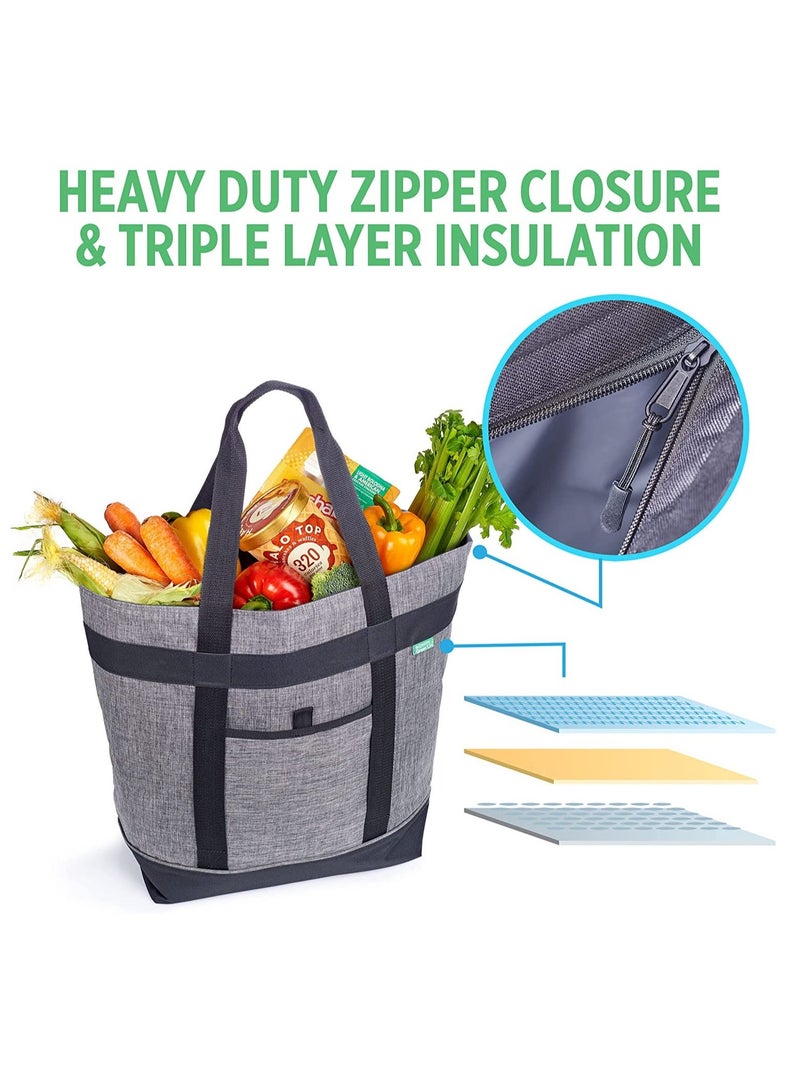 Insulated Cooler Bag with HD Thermal Insulation - Premium, Collapsible Soft Makes a Perfect Grocery Bag, Food Delivery Travel or Beach Bags(Charcoal)