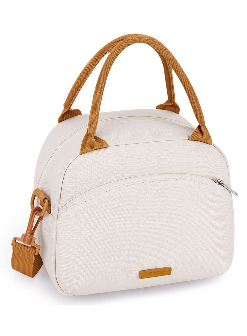 Stylish and Spacious Lunch Bag Set, Perfect for Work, School, Picnics, Travel - Includes Utensils Insulated Tote Bag, Beige