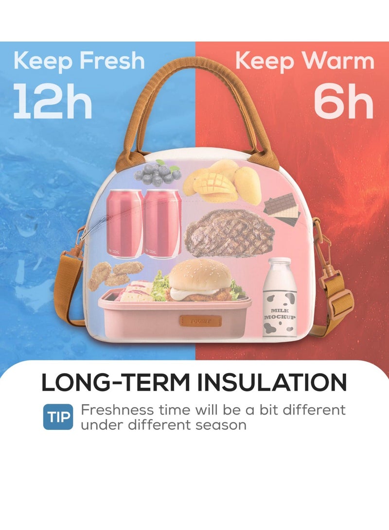 Stylish and Spacious Lunch Bag Set, Perfect for Work, School, Picnics, Travel - Includes Utensils Insulated Tote Bag, Beige