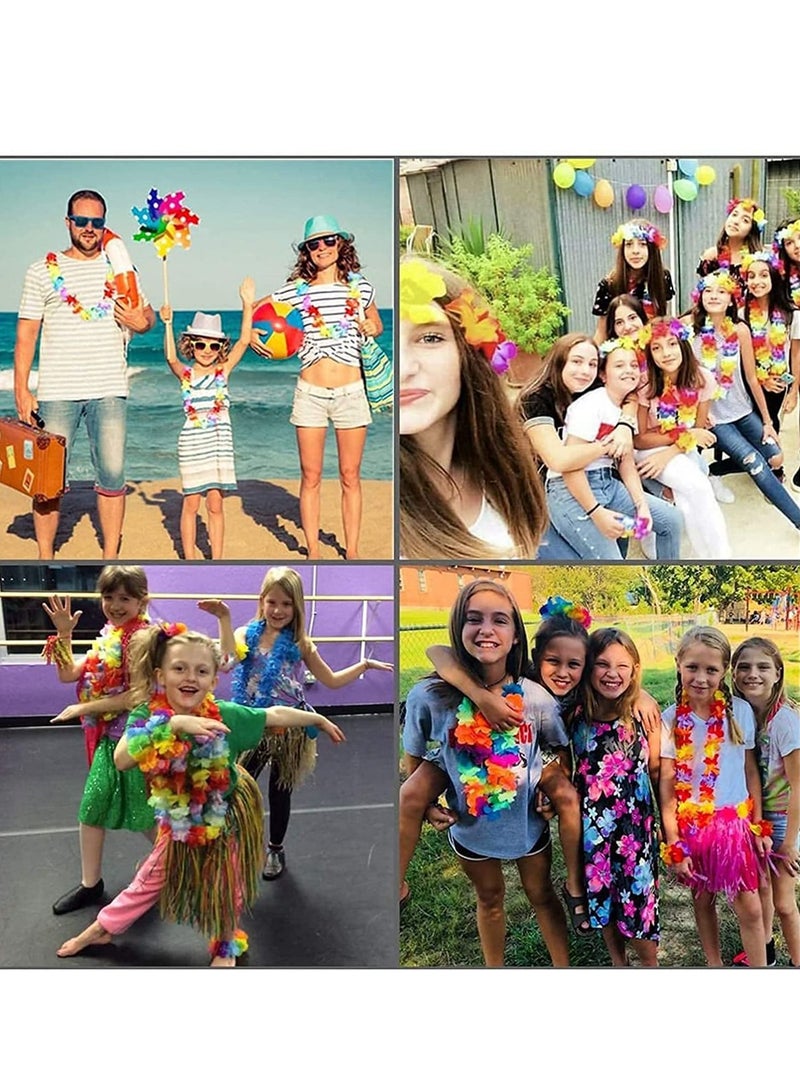Hawaiian Leis, 10 PCS Garland Flower, Tropical Party Necklace, Headbands and Wristbands, Kids Adults, Summer Beach Favors, Birthday, Wedding Decorations
