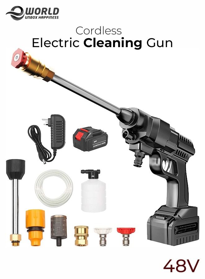 48V Cordless Portable Washer Electric Cleaning Gun with 3 in 1 Adjustable Nozzle for Washing Car and Floors