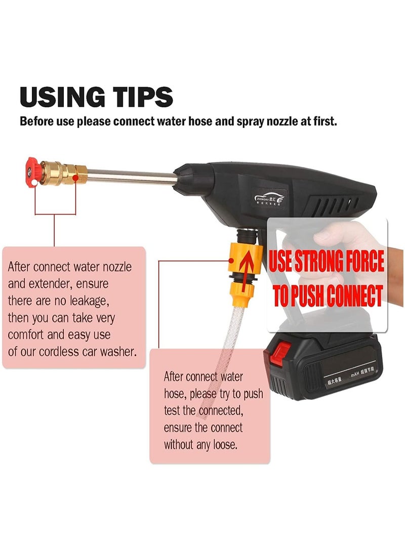 48V Cordless Portable Washer Electric Cleaning Gun with 3 in 1 Adjustable Nozzle for Washing Car and Floors