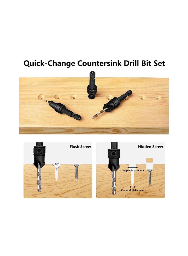 82°Countersink Drill Bit 5 Piece Free Replaceable Hss Drill Bits For Wood 3/8