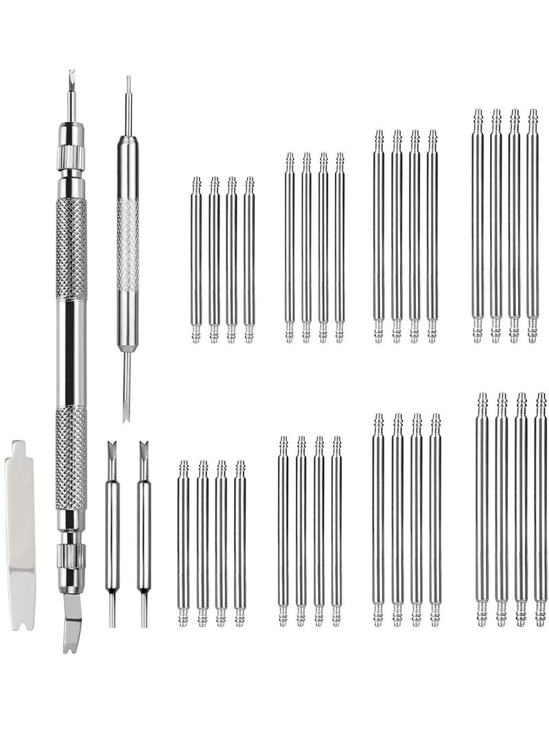 Spring Bar Tool Watch Band Tool Set Watch Wrist Bands Strap Removal Repair Fix Kit with Extra 3 Tips Pins 32pcs Heavy Duty 316 Stainless Steel Pins Spring Bar Non slip Various Watches