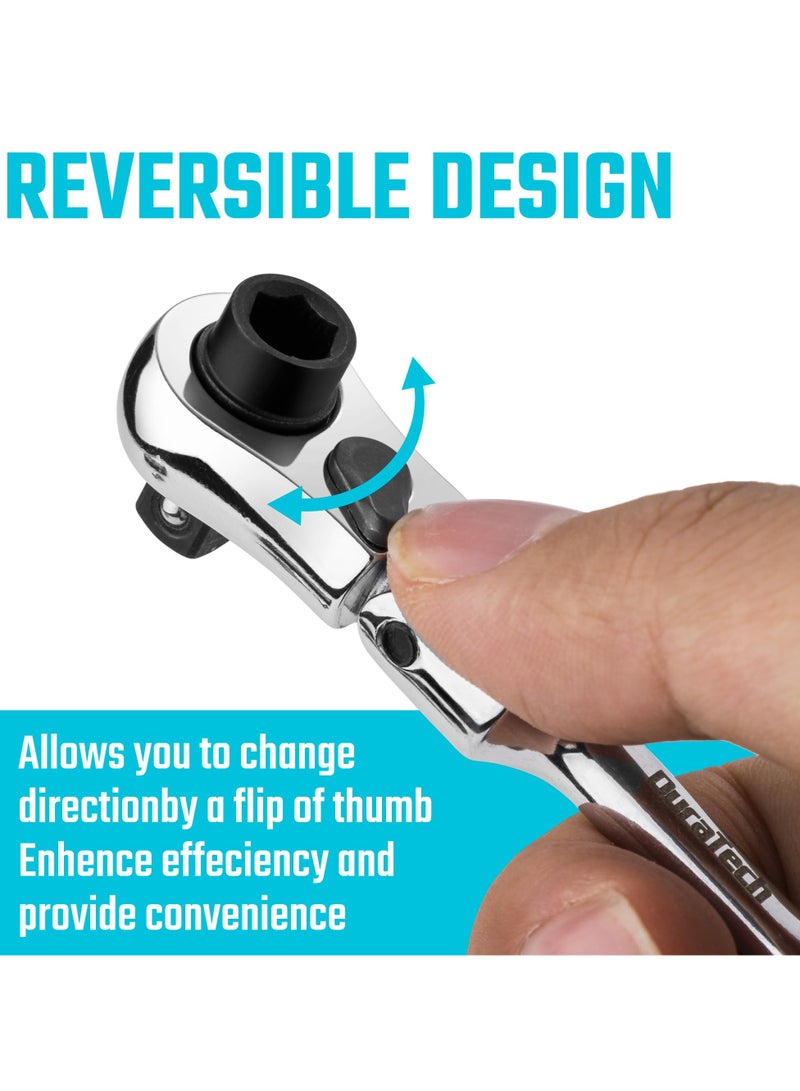 SYOSI 1/4 Inch Drive Ratchet Handle, 72-Tooth Multifunctional Socket & Bit Driver, 2 in 1 Flex Head Ratchet with Reversible Switch, Alloy Steel Full-Polished Chrome Plating Socket Wrench