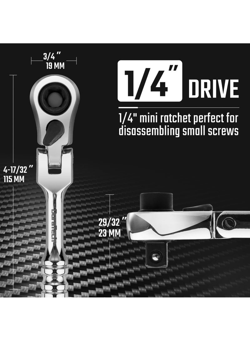 SYOSI 1/4 Inch Drive Ratchet Handle, 72-Tooth Multifunctional Socket & Bit Driver, 2 in 1 Flex Head Ratchet with Reversible Switch, Alloy Steel Full-Polished Chrome Plating Socket Wrench