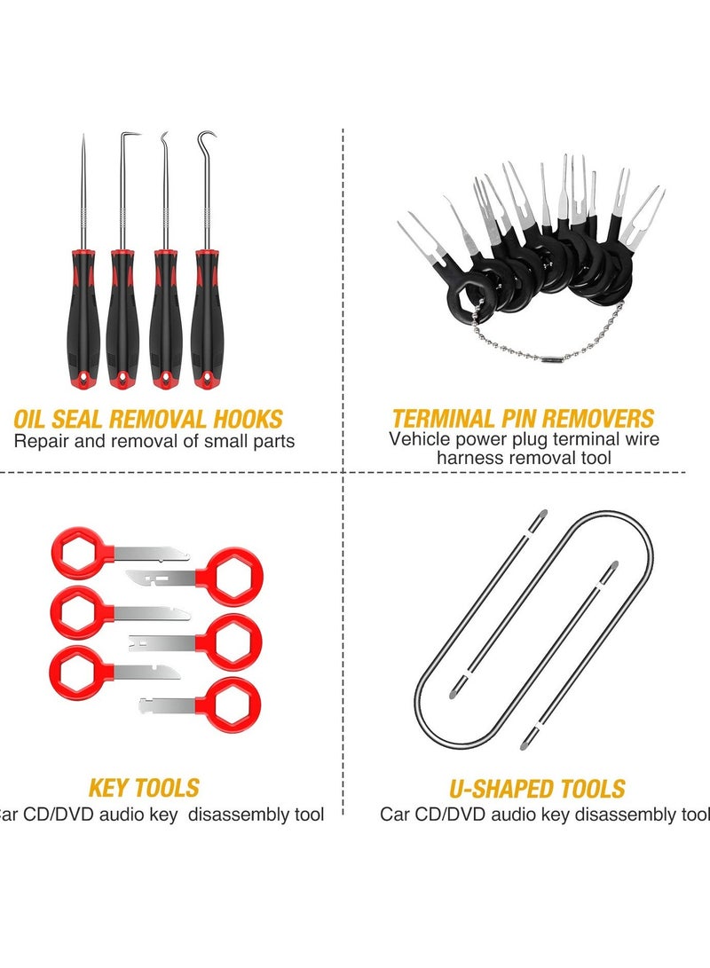 40Pcs Trim Removal Tool, Auto Terminal Removal Key Tool, Auto Clip Pliers Stereo Removal Tools, Car Upholstery Repair Removal Kit, Precision Hook and Pick Set,Wiring Threader, Car Film Scraper