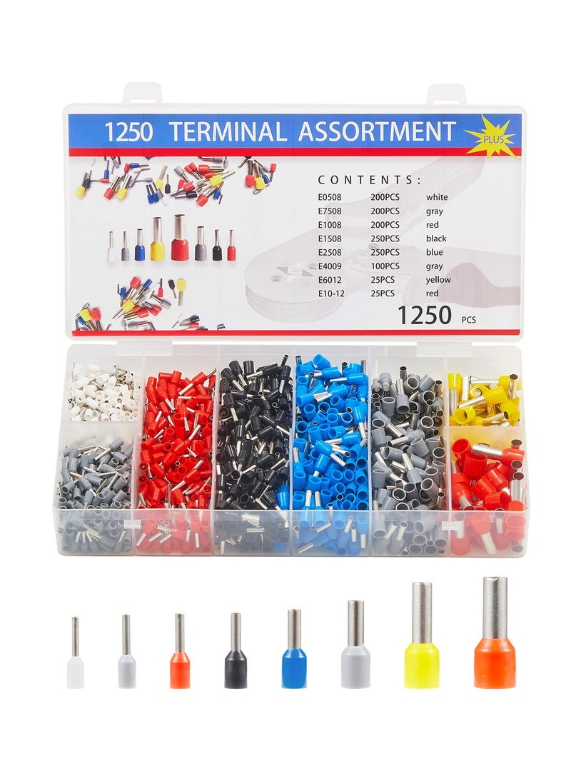 Ferrule Crimping Tools Wire Pliers - 1250 PCS Wire Ferrules with Crimpers Pliers Kit for Electricians, Adjustable Ratchet Tools with Terminals Connectors 0.25-10 mm² (AWG 23-7)