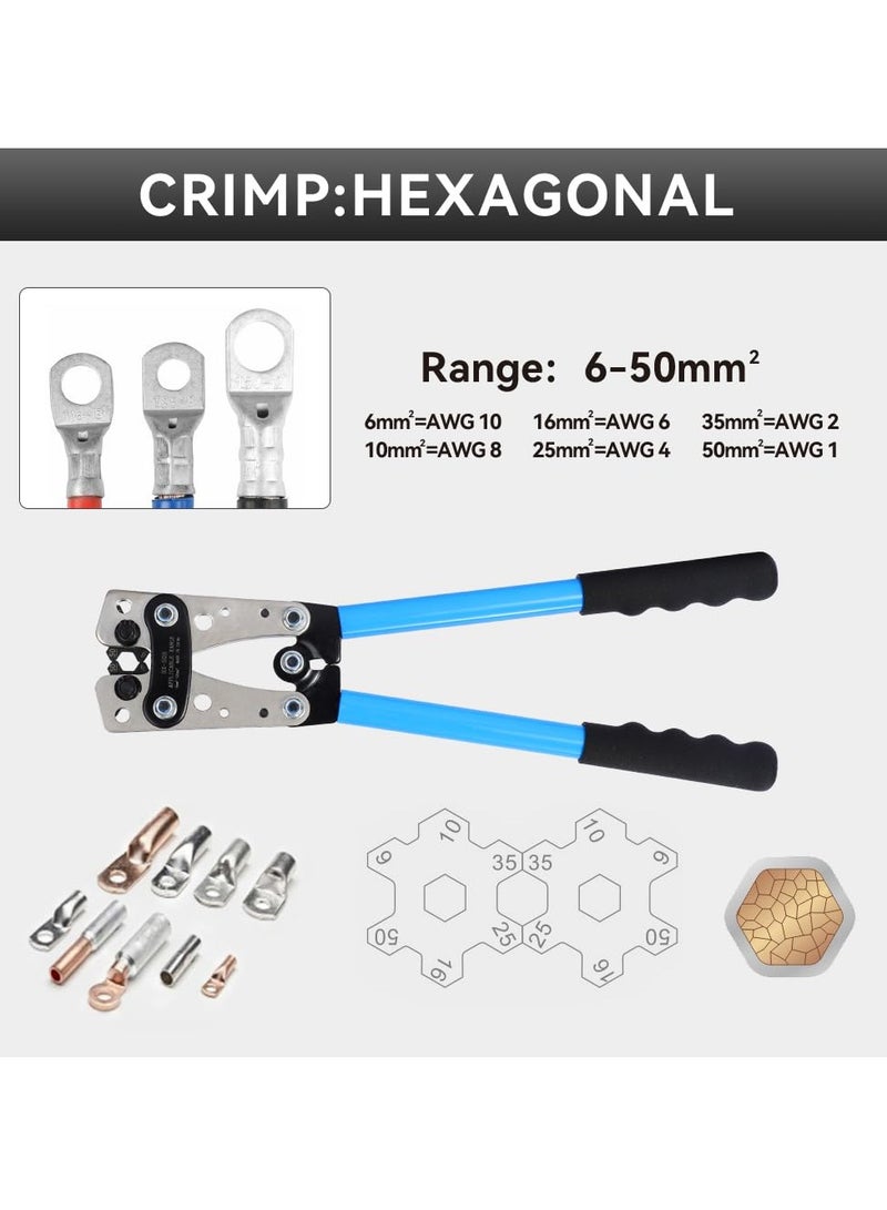 Battery Cable Crimping Tool Kit, AWG 1/0-8 with 60PCS Copper Ring Terminals, 8 Sizes, Heavy Duty Lug Crimper for Wire Lugs, Battery Terminals, Copper Lugs