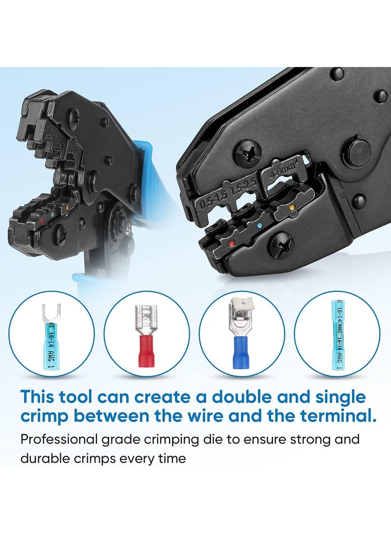 Crimping Tool for Heat Shrink Connectors, AWG22-10 Crimping Tool For Insulated Electrical Connectors, Ratcheting Wire Terminal Crimper - Crimping Pliers - Electrical Crimping Tool (30C, Blue)