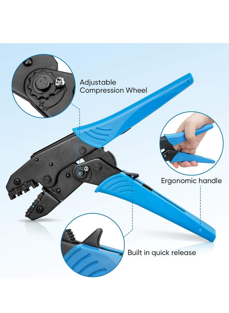 Crimping Tool for Heat Shrink Connectors, AWG22-10 Crimping Tool For Insulated Electrical Connectors, Ratcheting Wire Terminal Crimper - Crimping Pliers - Electrical Crimping Tool (30C, Blue)