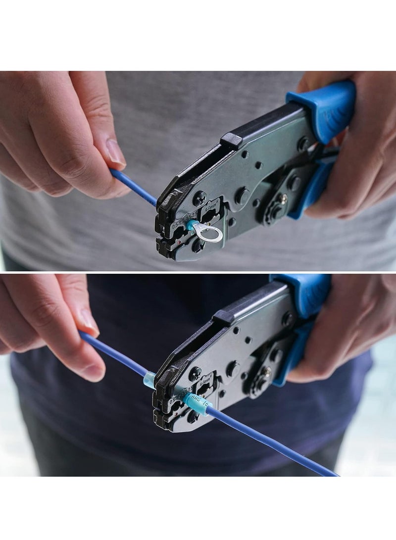 Crimping Tool for Heat Shrink Connectors, AWG22-10 Crimping Tool For Insulated Electrical Connectors, Ratcheting Wire Terminal Crimper - Crimping Pliers - Electrical Crimping Tool (30C, Blue)