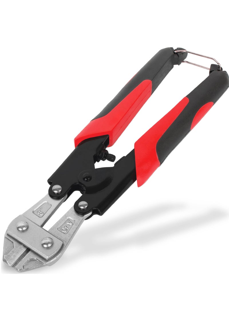 Mini Bolt Cutters, 8 inch Spring Loaded Wire Cutters, Heavy Duty with Soft Anti-Slip Handle, Small Bolt Cutter for Wire, Cable, Spring Snips Clippers, Red