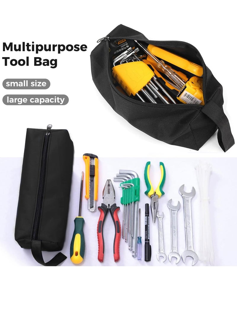 3 Pack Small Tool Bag with Zipper Heavy Duty Multi purpose Tool Pouch Bags with Waterproof Oxford Canvas Ideal for Tools Gadgets Cosmetics Stationary Black 9.8 x 3.3 x 2.7 Inch