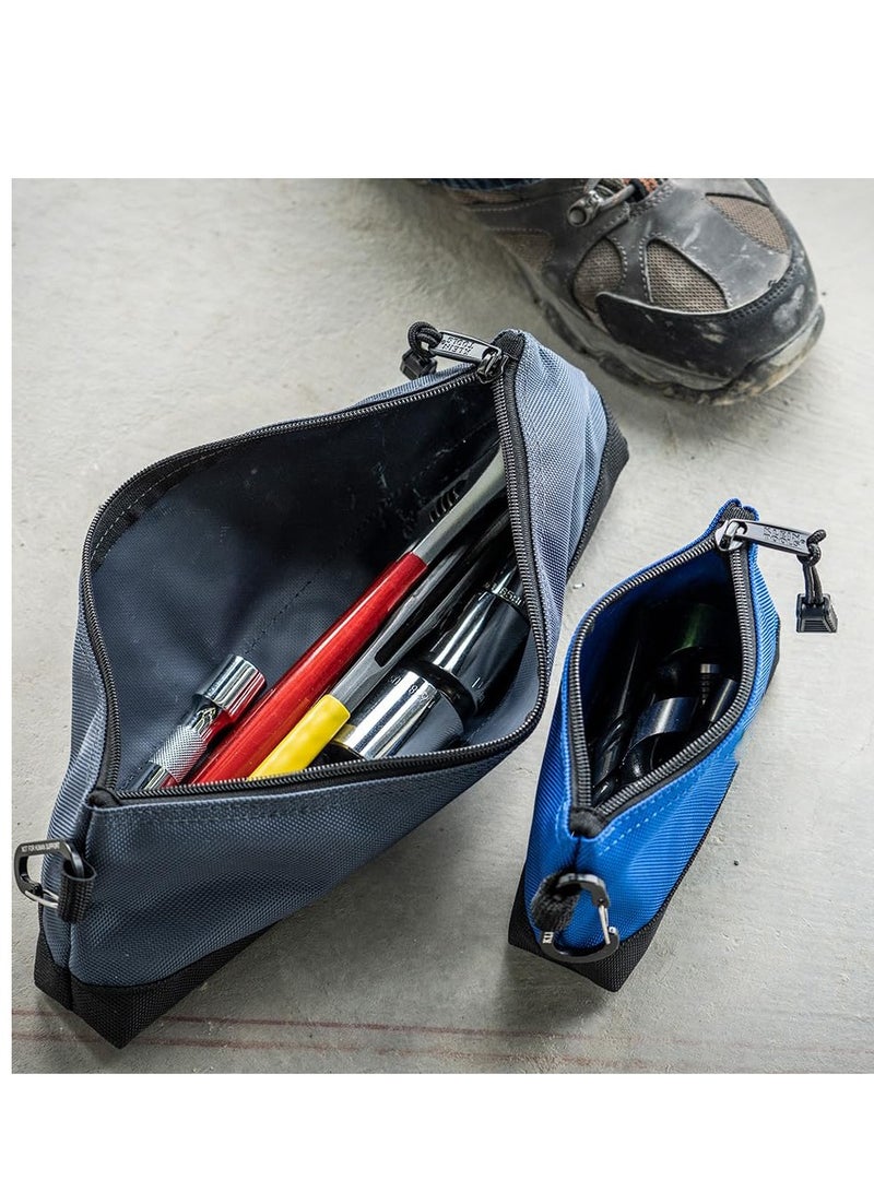 Zipper Bag Tool Pouch with Carabiners, Canvas Tool Bags, 7-Inch Blue and 14-Inch Gray Utility Bags, Canvas Tool Multipurpose Pouch Tote Bag, with Reinforced Bottom, 2-Pack