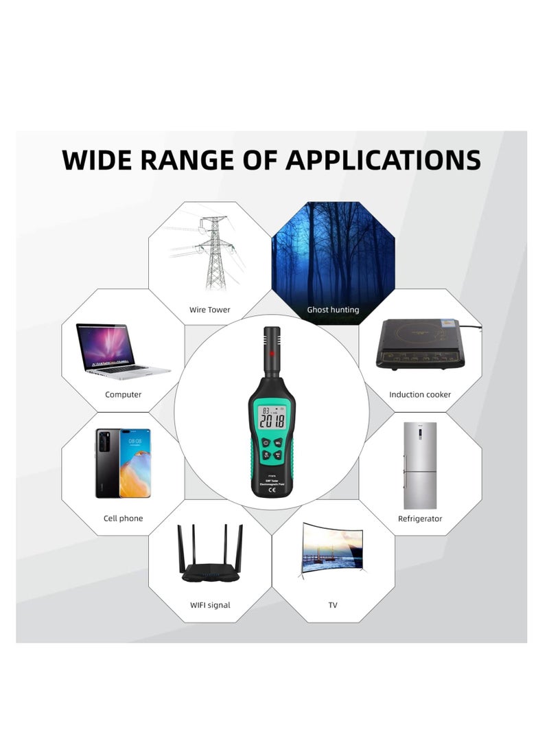 EMF Meter, Electromagnetic Radiation Detector, with Digital LCD EMF Detector and Indicator Lights, Ghost Hunting Equipment Radiation Detector, for Inspections Home, Office, Outdoor