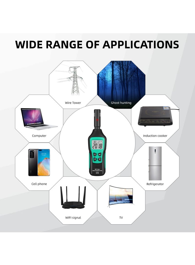 Digital EMF Meter with LCD Display, Electromagnetic Radiation Detector for Home, Office and Outdoor Use, Ideal for Ghost Hunting and Safety Monitoring