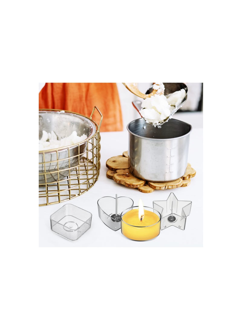40pcs Clear Plastic Tealight Candle Cups with 100pcs 40mm Wicks - Empty Tealight Tin Containers for DIY Candle Making and Home Decoration Tools.