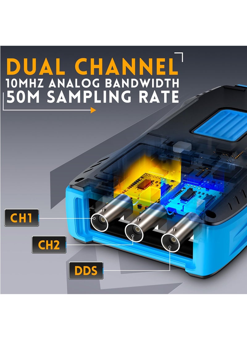 2C23T 3-in-1 Handheld Oscilloscope, Multimeter & DDS Generator - 2 Channels, 10MHz Bandwidth, 50MSa/s Sampling Rate, 10000 Counts, Voltage, Current, Capacitor, Resistor & Diode Testing.