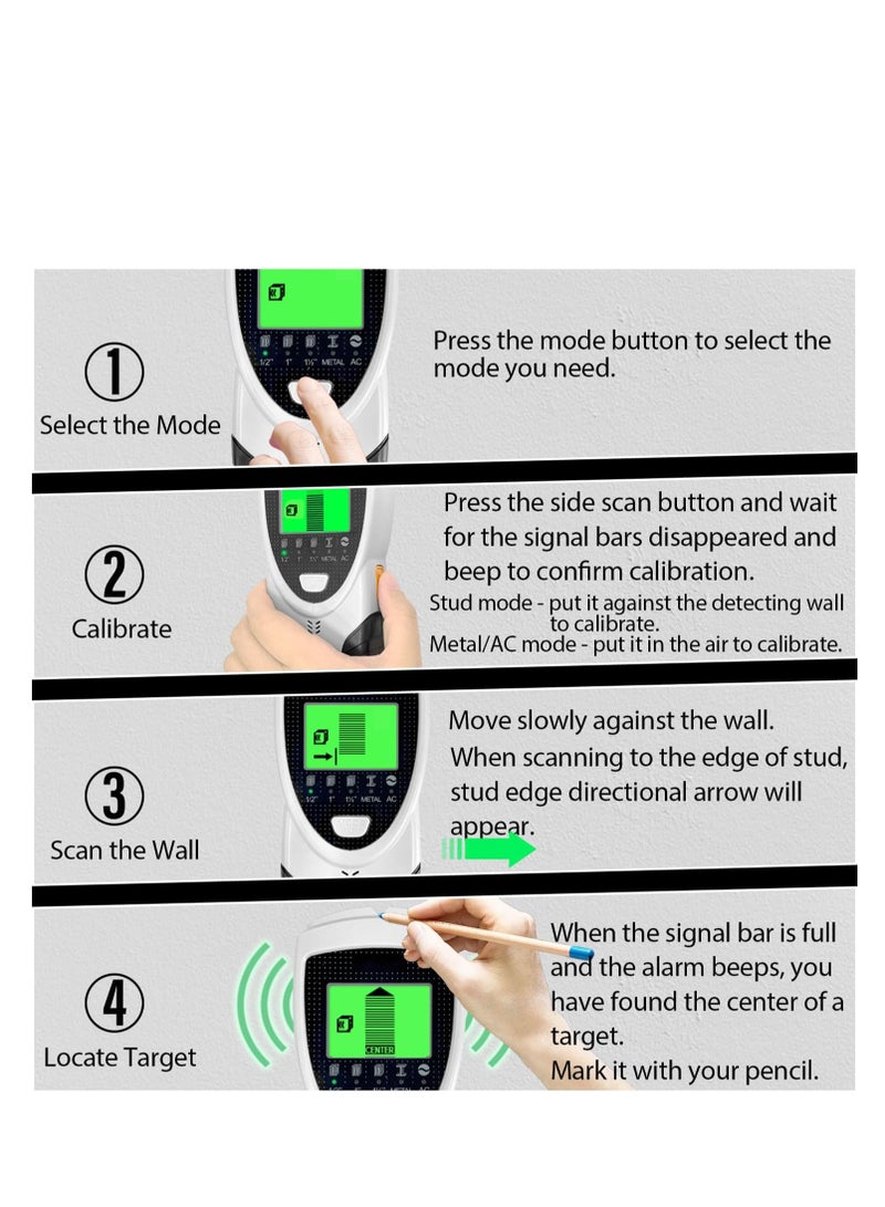 Stud Finder, Wall Scanner 5 in 1 Electronic Stud Detector, with LCD Display and Beep Audio Alarm, Large LCD screen, Stud Sensor Beam Finders for Wood Metal Studs and AC Wire Detection