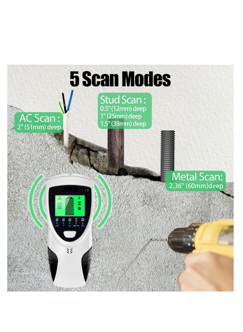 Stud Finder, Wall Scanner 5 in 1 Electronic Stud Detector, with LCD Display and Beep Audio Alarm, Large LCD screen, Stud Sensor Beam Finders for Wood Metal Studs and AC Wire Detection