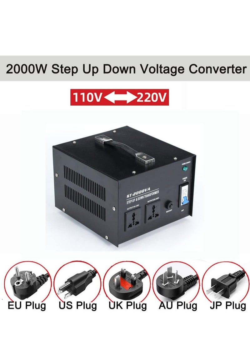 2000W Voltage Converter UK to US/ US to UK Toroidal Core Step Up and Down Voltage Transformer Output 110V - 120V / 220V - 240V Voltage Converter with UK Standard Plug Circuit Break Protection