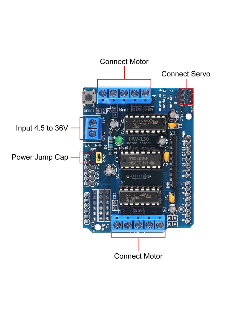 2 Pcs DC Motor Drive Expansion Boards, L293D Motor Drive Shield Stepper for Arduino