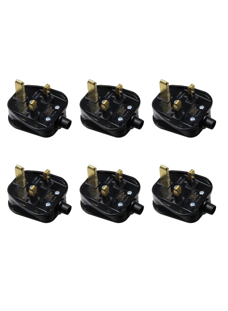 3 Pin UK Plug 13A Fused 250V Mains Plugs, UK Mains Plug for 13A 250V Black 3 Pin Plug 50-60 Hz (6Pcs)