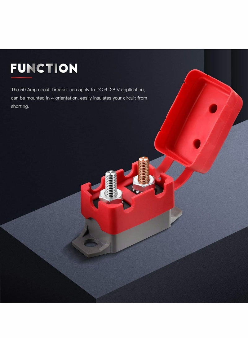 Circuit Breaker, 4 Pieces Dc 50A 12V - 24V Automatic Reset Circuit Breakers  with Cover Stud Bolt for Automotive and More