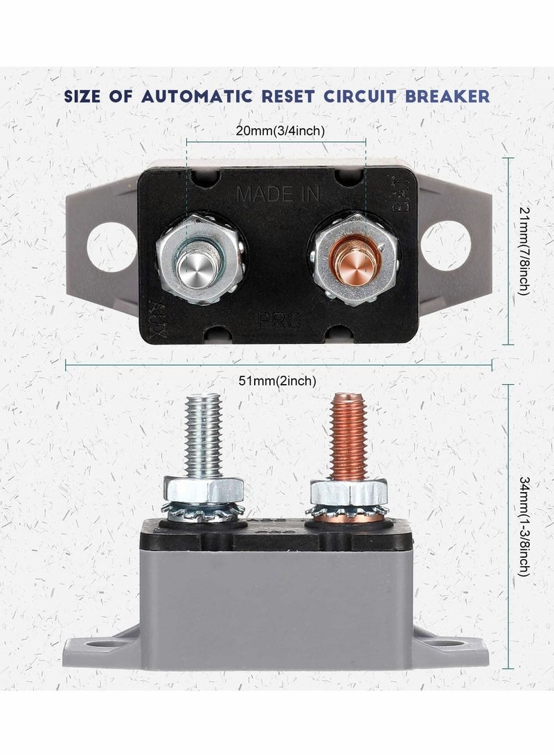 Circuit Breaker, 4 Pieces Dc 50A 12V - 24V Automatic Reset Circuit Breakers  with Cover Stud Bolt for Automotive and More