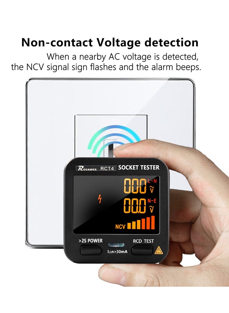 Outlet Tester, LCD with Voltage Display, RCD Socket Tester Circuit Analyzer, Standard 0.1-250V Outlets 8 Visual Indications, Polarity Detector Leakage Tester Electricity Line Fault Checker