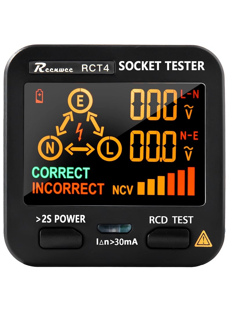 Outlet Tester, LCD with Voltage Display, RCD Socket Tester Circuit Analyzer, Standard 0.1-250V Outlets 8 Visual Indications, Polarity Detector Leakage Tester Electricity Line Fault Checker