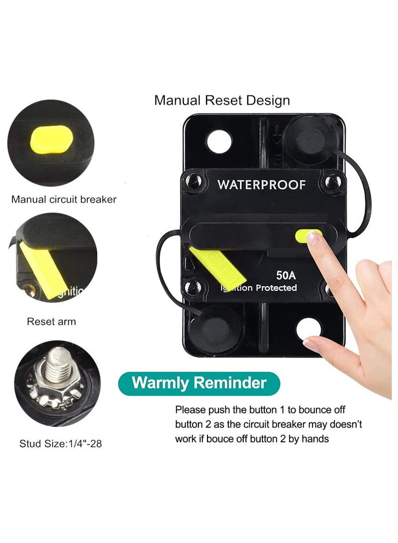 50 AMP Car Inline Circuit DC Breaker 12V,12V-48V 50A Car Audio Inline Circuit Breaker Fuse Holder with Manual Reset, Auto Circuit Breaker Fuse Holder for Car Audio Solar Inverter System Protection