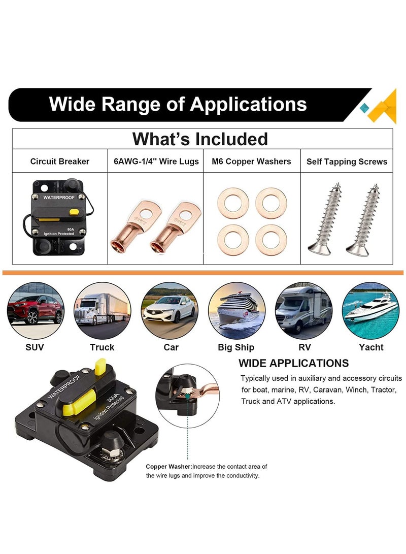 50 AMP Car Inline Circuit DC Breaker 12V,12V-48V 50A Car Audio Inline Circuit Breaker Fuse Holder with Manual Reset, Auto Circuit Breaker Fuse Holder for Car Audio Solar Inverter System Protection