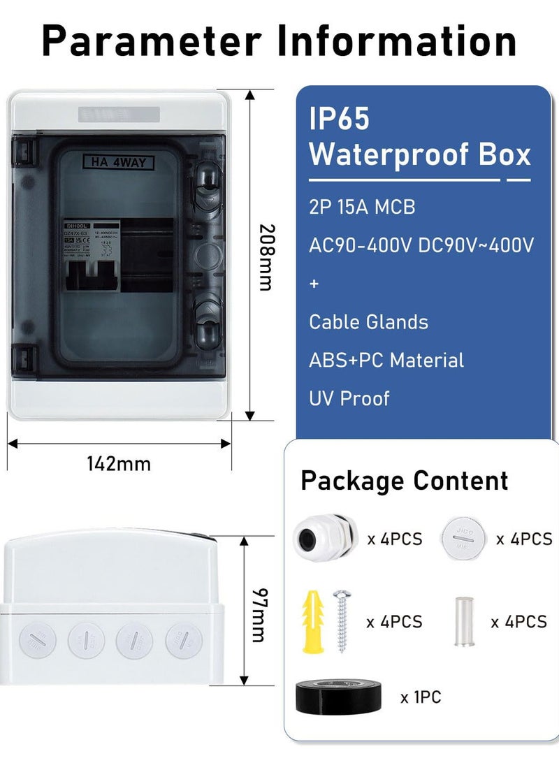 15A Outdoor Circuit Breaker Box with Solar Disconnect Switch and DIN Rail Enclosure, Reliable Protection for Your Solar System