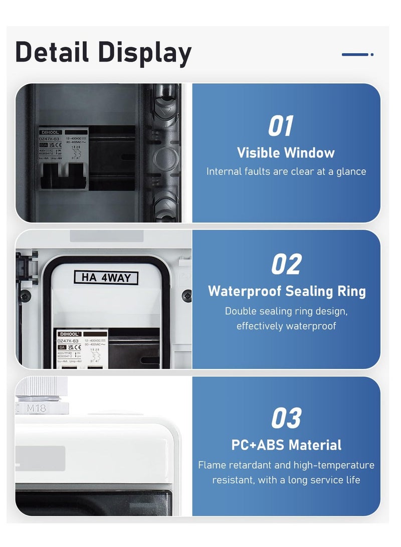 15A Outdoor Circuit Breaker Box with Solar Disconnect Switch and DIN Rail Enclosure, Ideal for Solar Systems