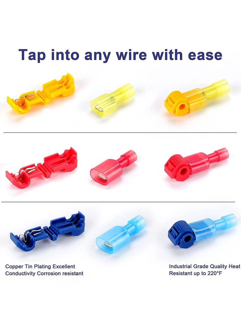 120 Pcs T-Tap Wire Connectors Kit - Self-Stripping Quick Splice Electrical Connectors with Insulated Male Quick Disconnect Spade Terminals for Easy Wiring