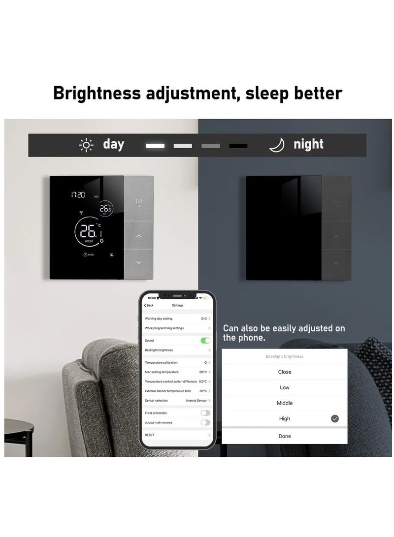 Smart Tuya WiFi Thermostat with Voice Control, Programmable Touchscreen LCD Display for Underfloor Heating, Intelligent Wall Controller for Electric Heating Compatibility.