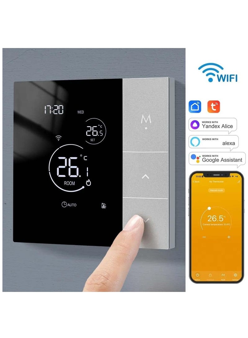 Smart Tuya WiFi Thermostat with Voice Control, Programmable Touchscreen LCD Display for Underfloor Heating, Intelligent Wall Controller for Electric Heating Compatibility.