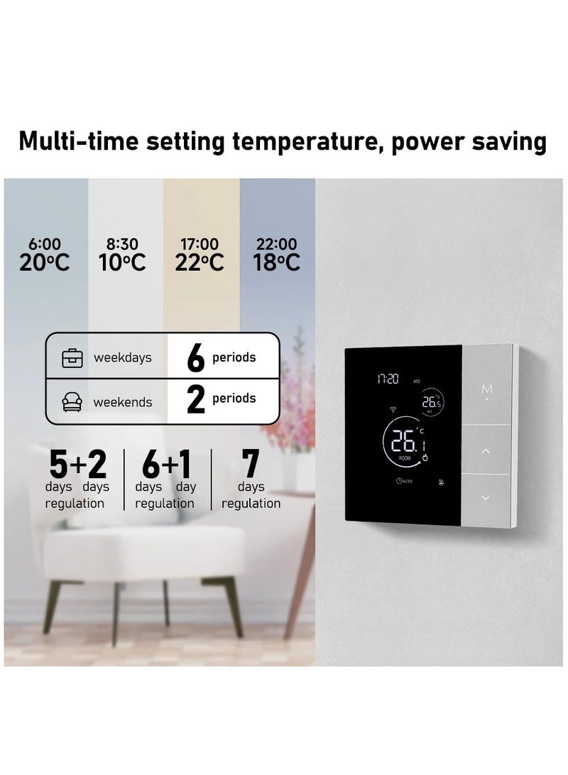 Smart Tuya WiFi Thermostat with Voice Control, Programmable Touchscreen LCD Display for Underfloor Heating, Intelligent Wall Controller for Electric Heating Compatibility.