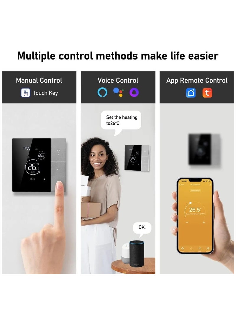 Smart Tuya WiFi Thermostat with Voice Control, Programmable Touchscreen LCD Display for Underfloor Heating, Intelligent Wall Controller for Electric Heating Compatibility.
