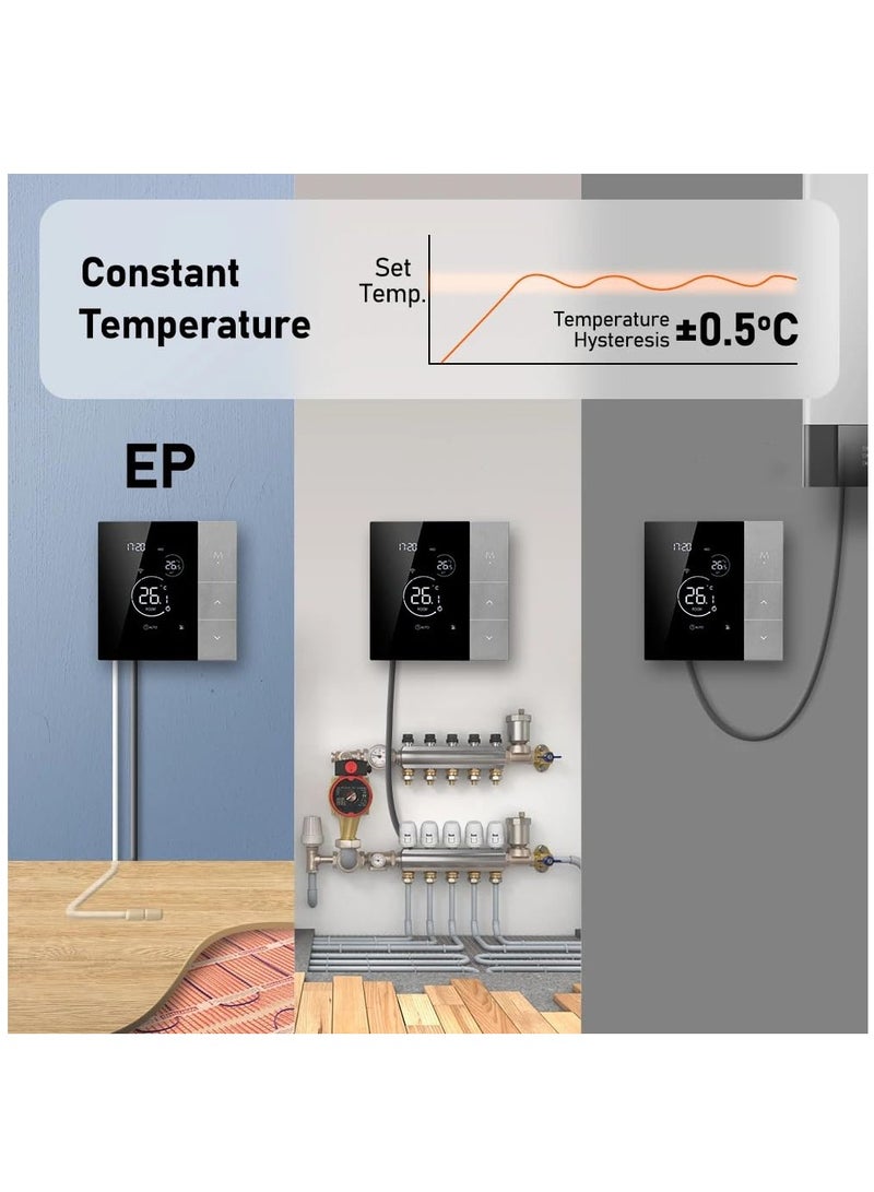 Smart Tuya WiFi Thermostat with Voice Control, Programmable Touchscreen LCD Display for Underfloor Heating, Intelligent Wall Controller for Electric Heating Compatibility.