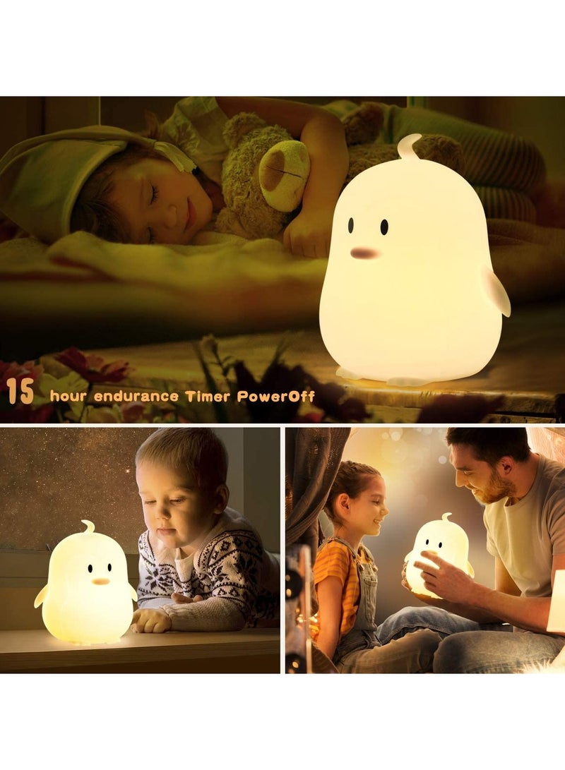 Kids Night Light Large Penguin Kawaii Birthday Gifts Room Decor Bedroom Decorations for Baby Toddler Girls Children LED 9 Color Changing Animal Portable Squishy Silicone Lamp Tap Remote Control