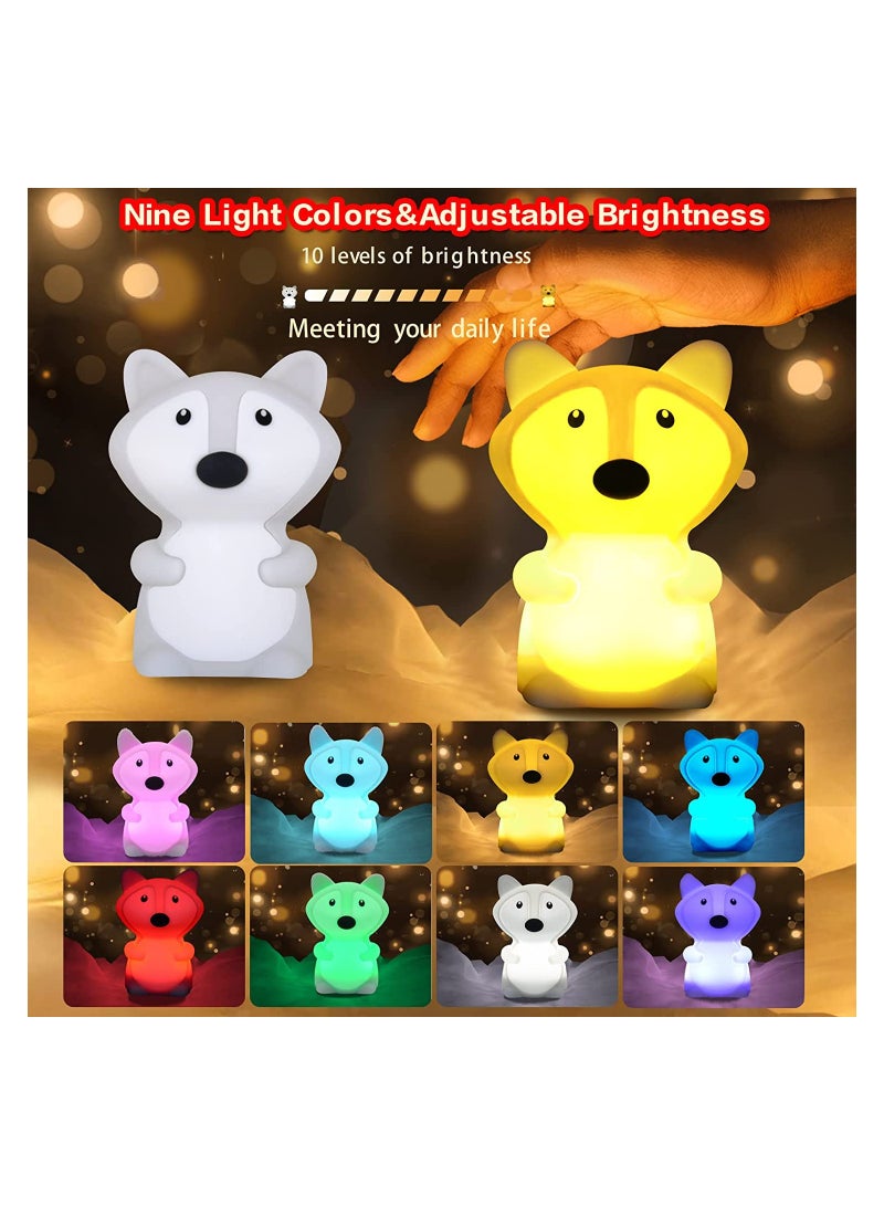 Kids Night Light Fox Silicone Nursery for Baby and Toddler Squishy Room Animal Lights Girls Boys Kawaii Lamp Cute Lamps Bedroom