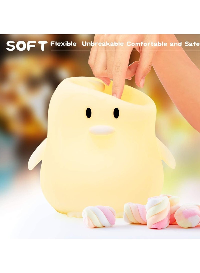 Kids Night Light Large Penguin Kawaii Birthday Gifts Room Decor Bedroom Decorations for Baby Toddler Girls Children LED 9 Color Changing Animal Portable Squishy Silicone Lamp Tap Remote Control